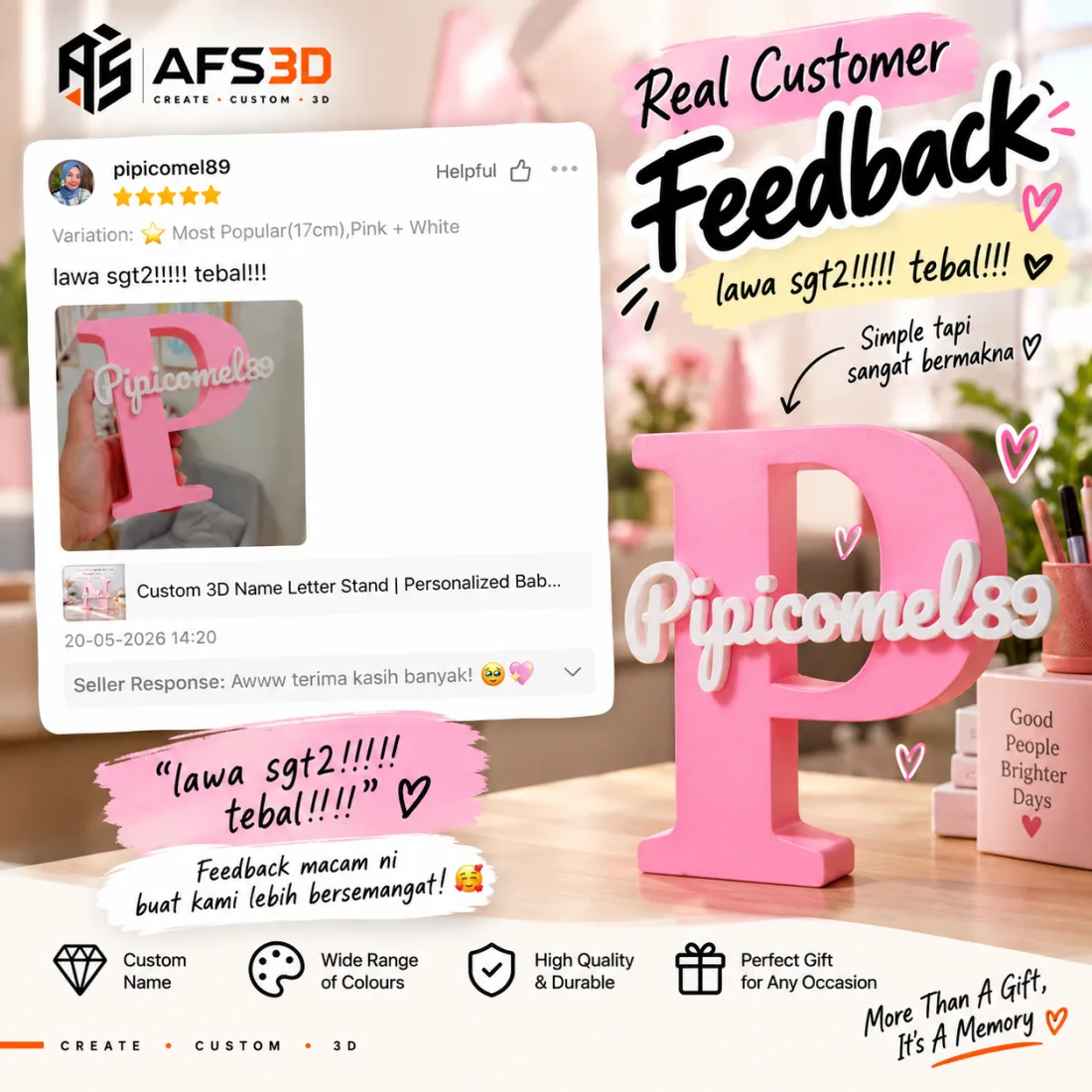Poster testimoni pembeli pipicomel89 untuk Most Popular 17cm, Pink + White